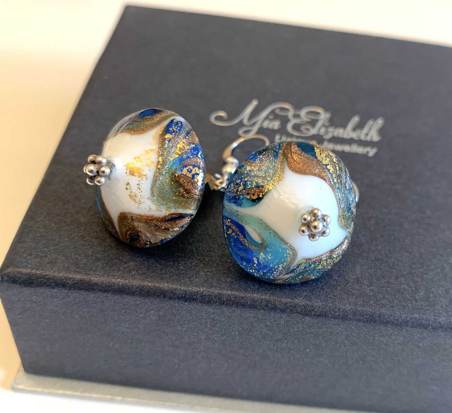 Shimmering Blue Murano Glass Drop Earrings
