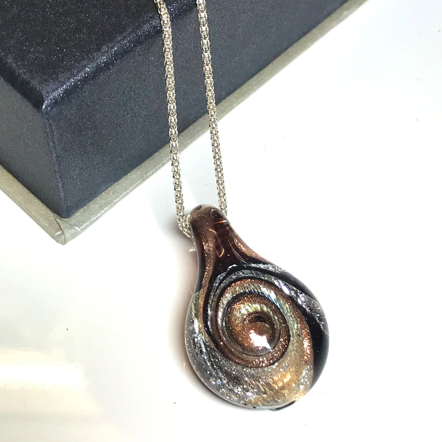 Silver & Copper Murano Glass Tear Drop Necklace