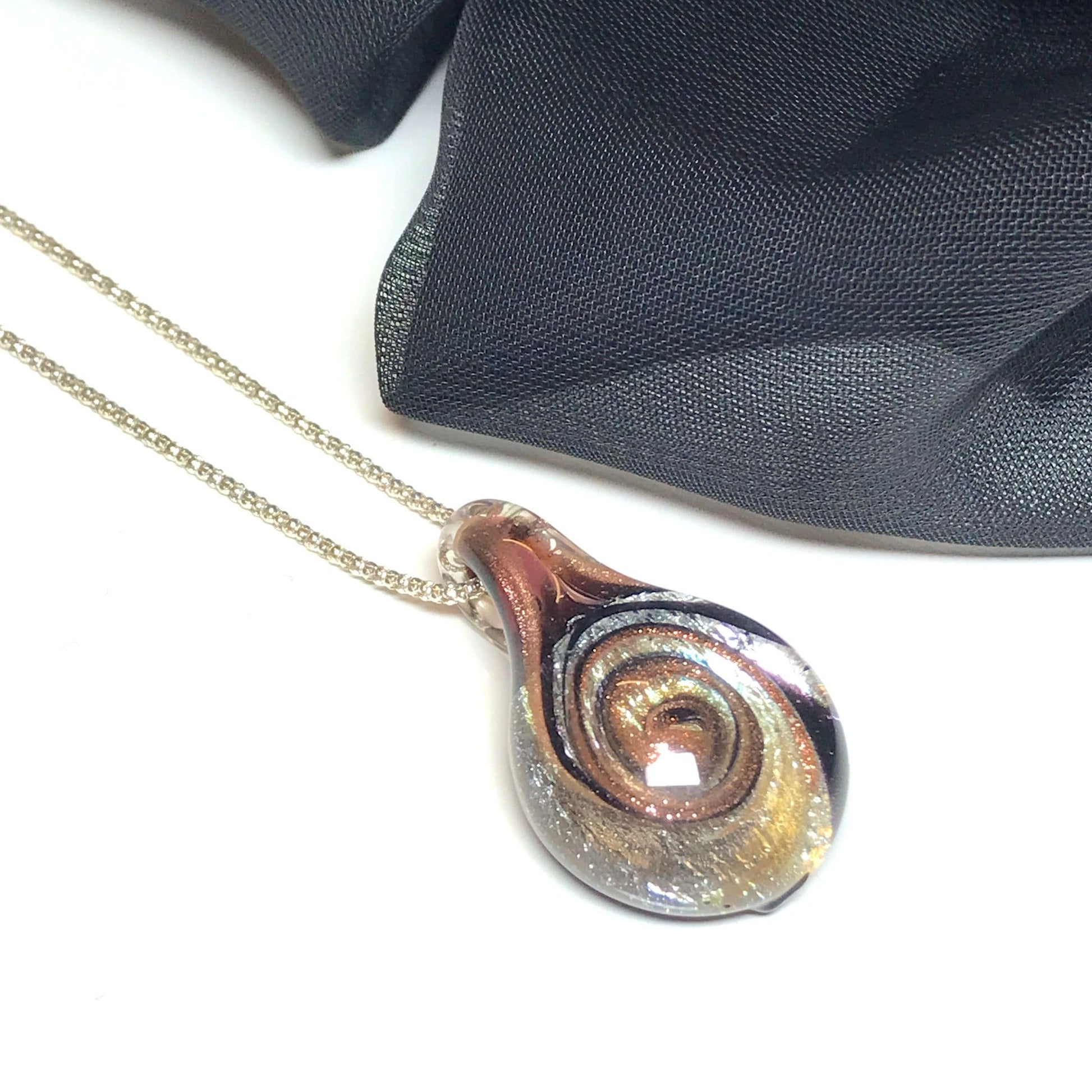 Silver & Copper Murano Glass Tear Drop Necklace
