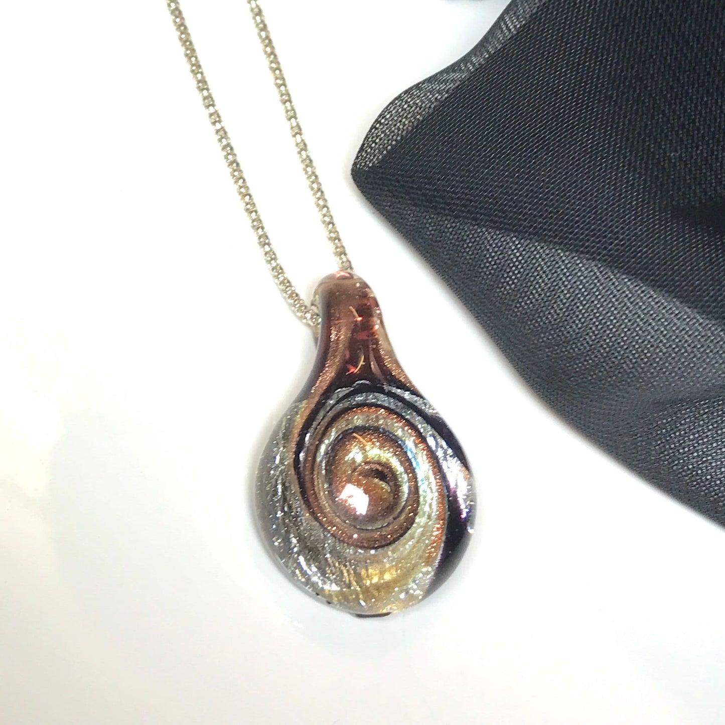 Silver & Copper Murano Glass Tear Drop Necklace