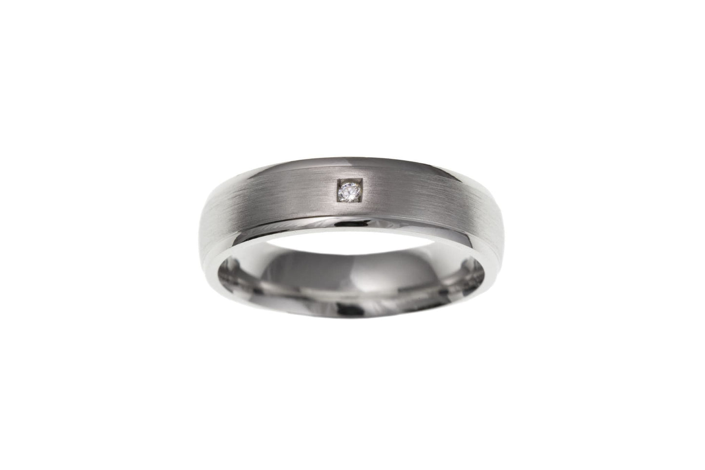 Silver Gents Stone Set Satin Finish Band Ring