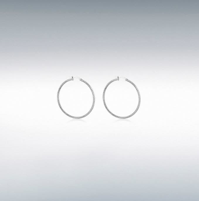 Silver hoop earrings diamond cut patterned
