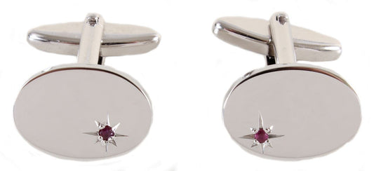 Silver plated real ruby oval cufflinks