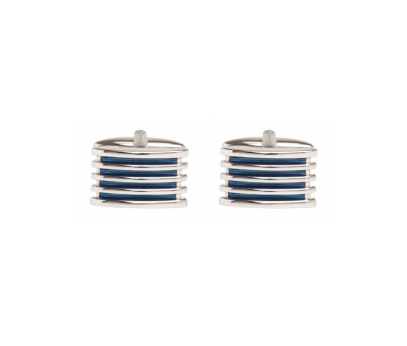 Silver plated rectangle shaped blue four rib enamel cufflinks