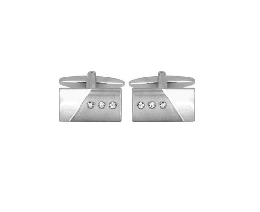 Silver plated rectangle shaped two tone crystal set cufflinks