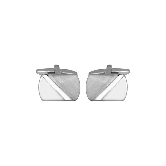 Silver plated rectangle shaped two tone design cufflinks