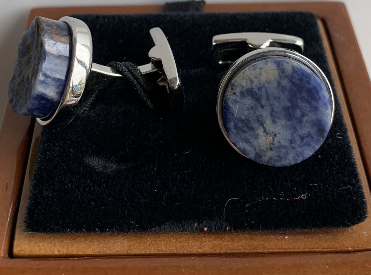 Silver plated round lapis lazuli cufflinks