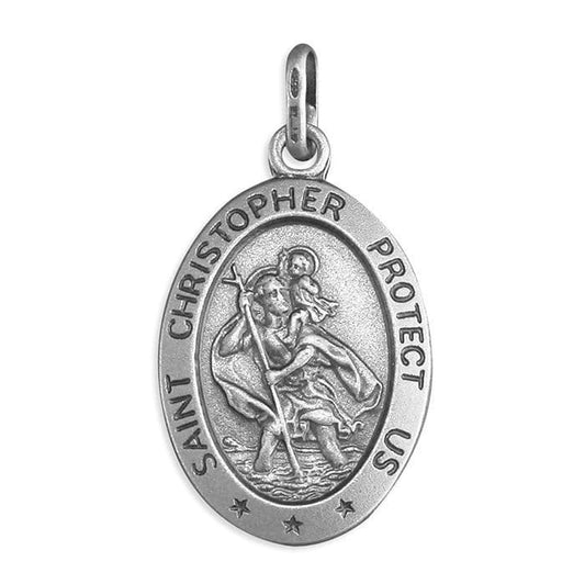 Silver Protect Us  Oval St. Christopher  Including Chain