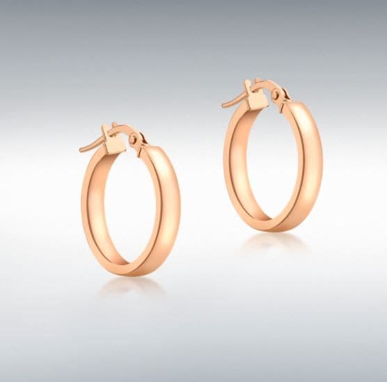 Small polished rose gold plain hoop earrings 18 mm