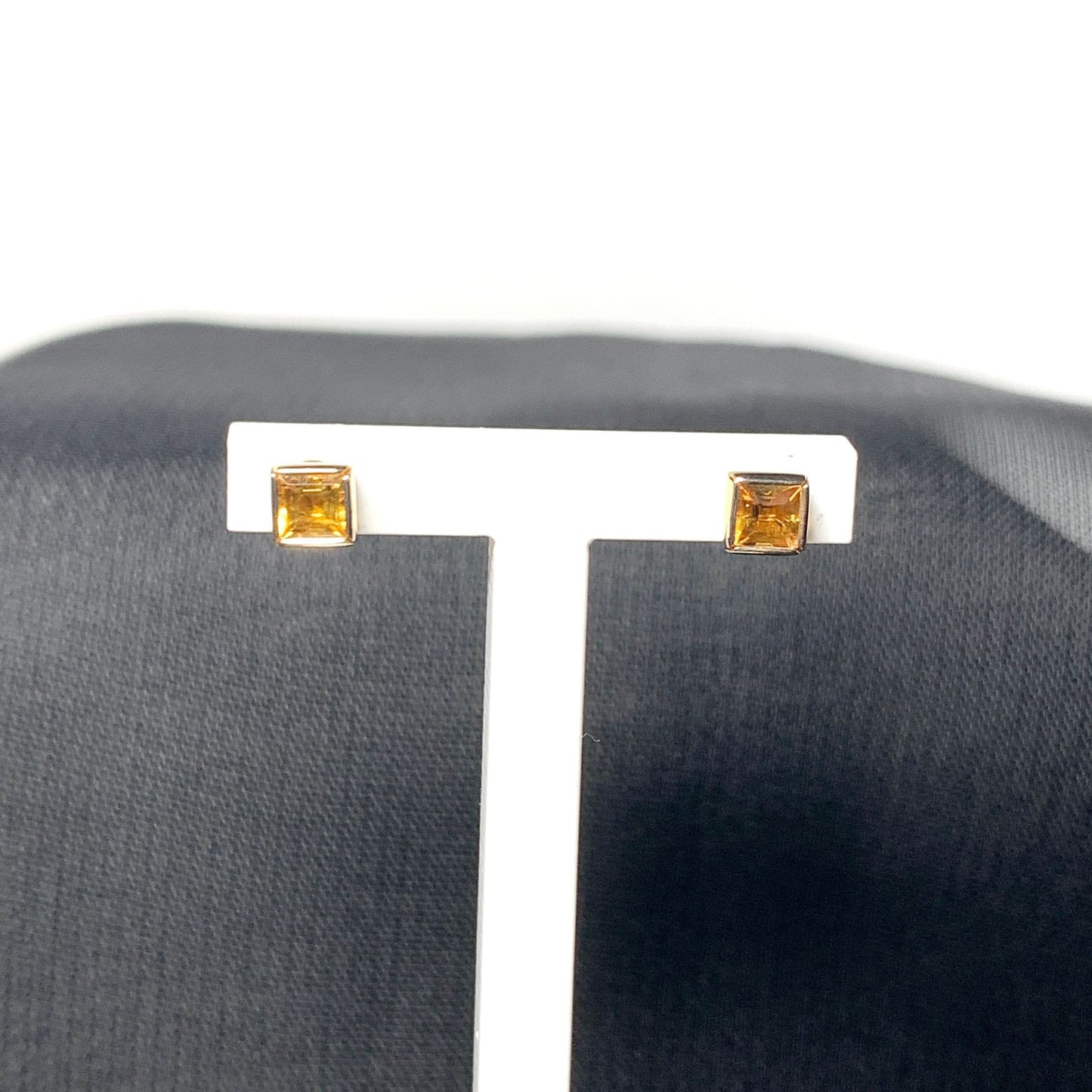 Small square dark yellow citrine gold earrings