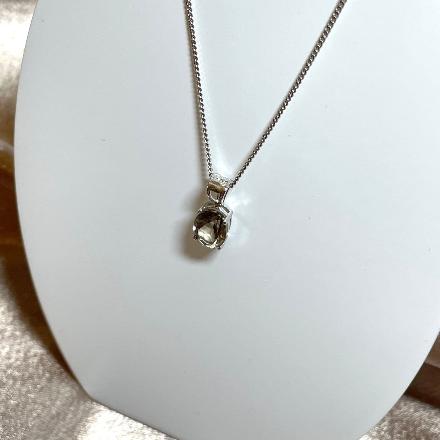 Smoky Quartz White Gold Oval Necklace