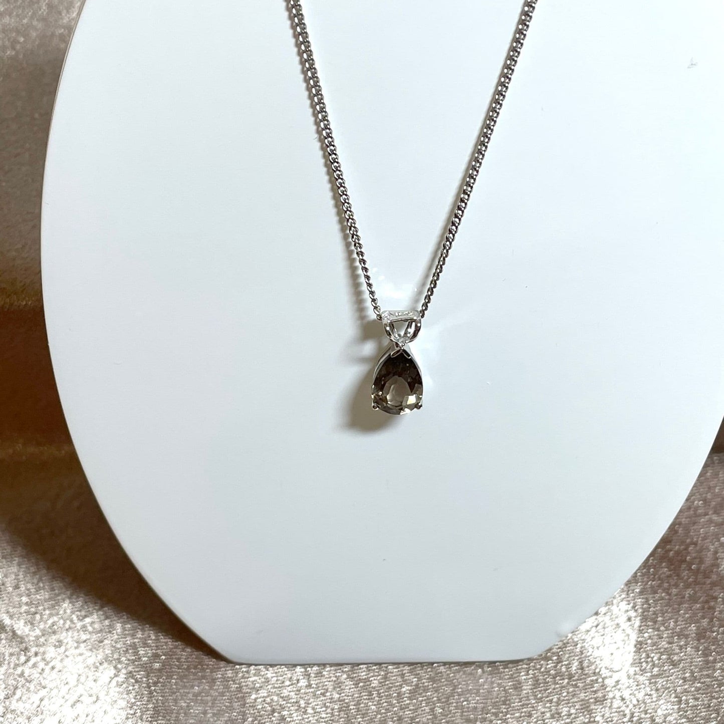 Smoky quartz white gold pear teardrop necklace