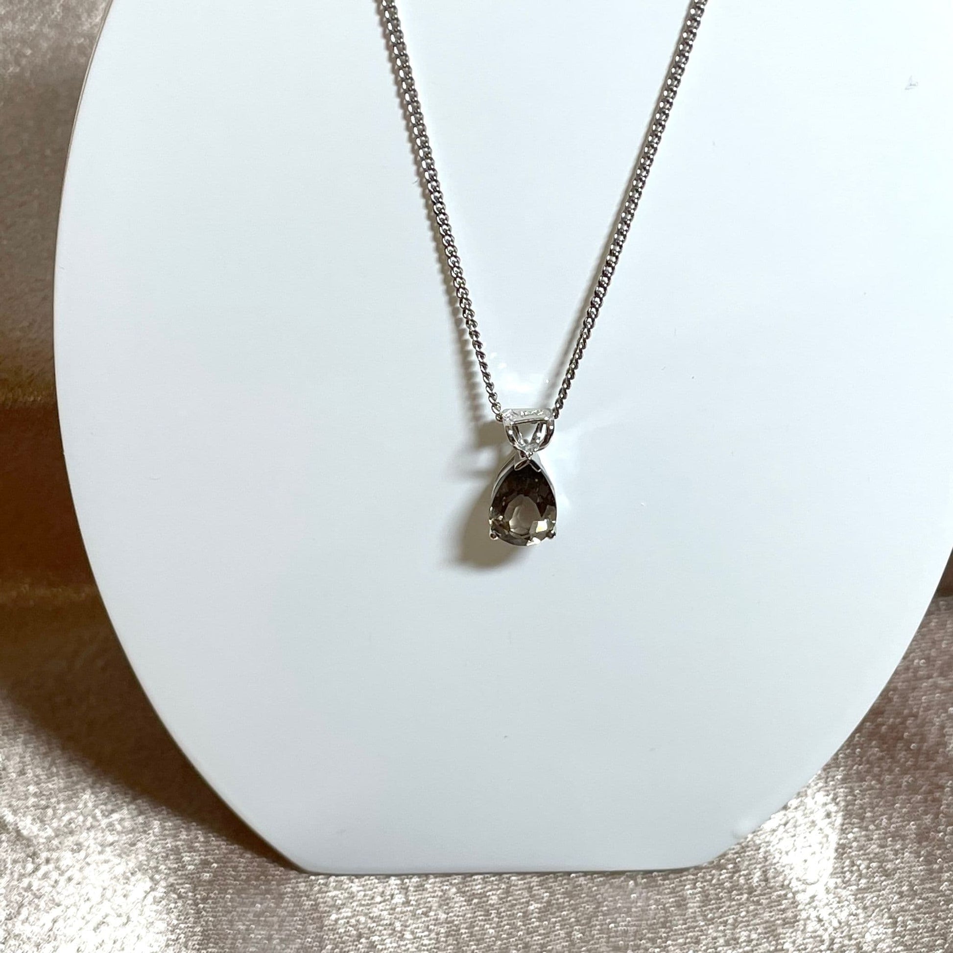 Smoky quartz white gold pear teardrop necklace