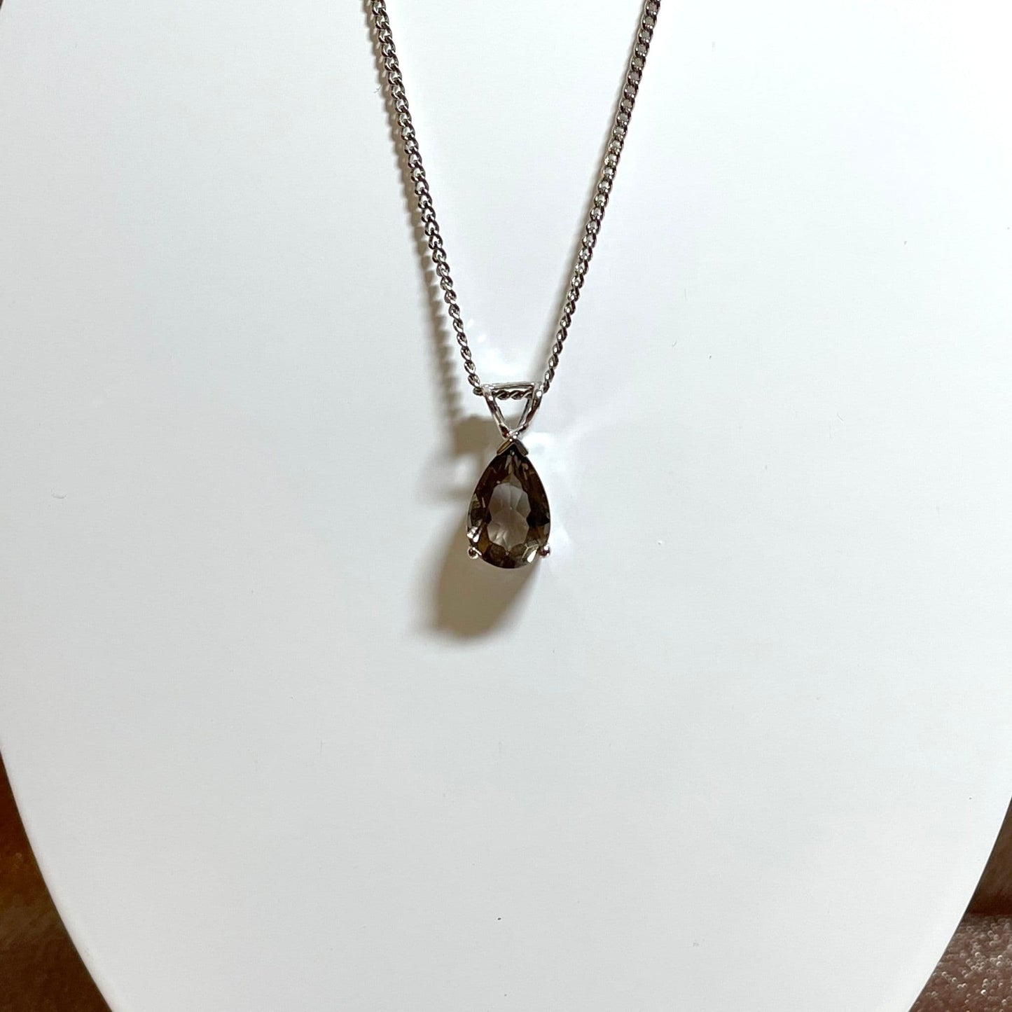 Smoky quartz white gold pear teardrop necklace