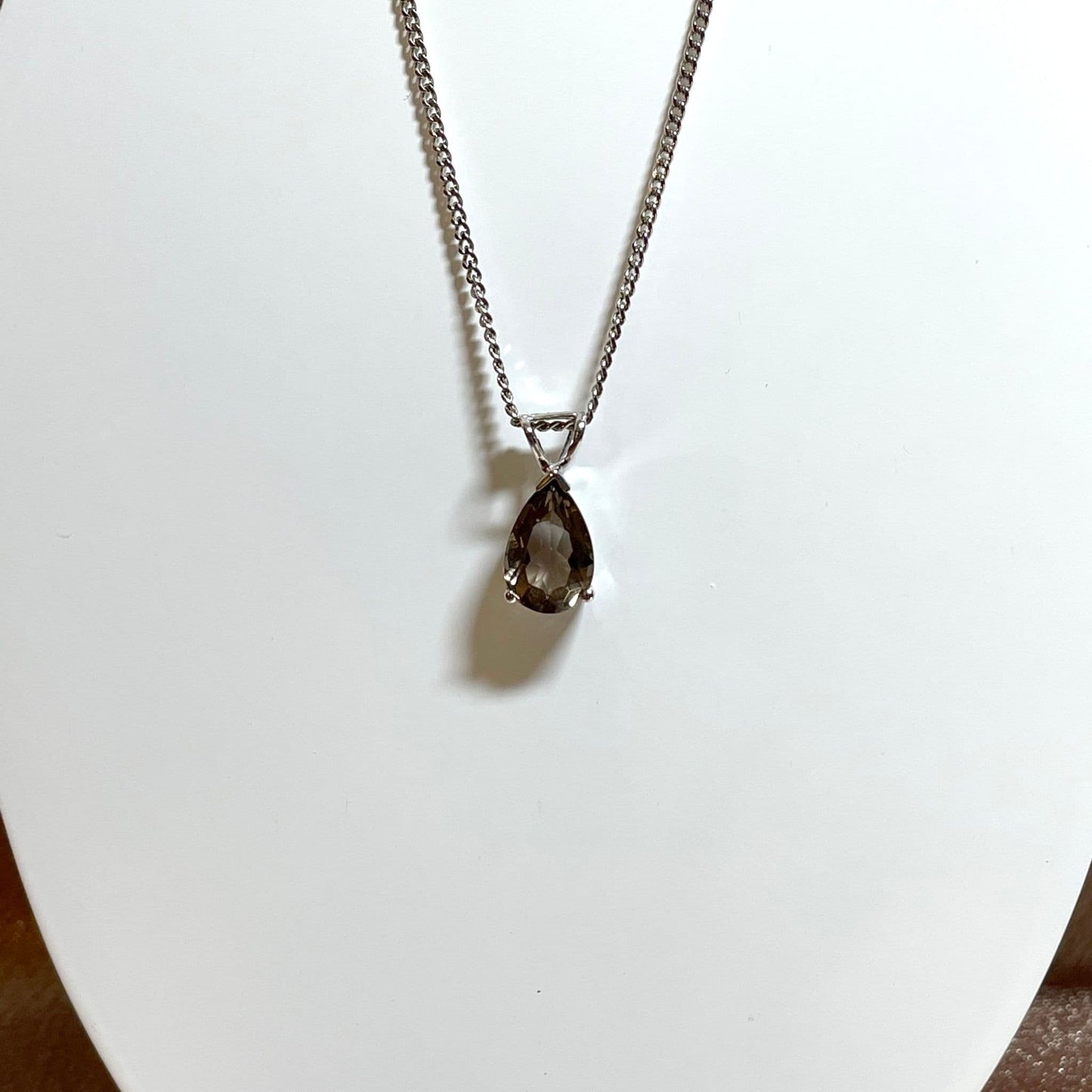 Smoky quartz white gold pear teardrop necklace