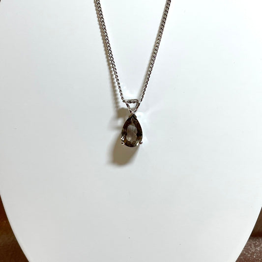 Smoky quartz white gold pear teardrop necklace