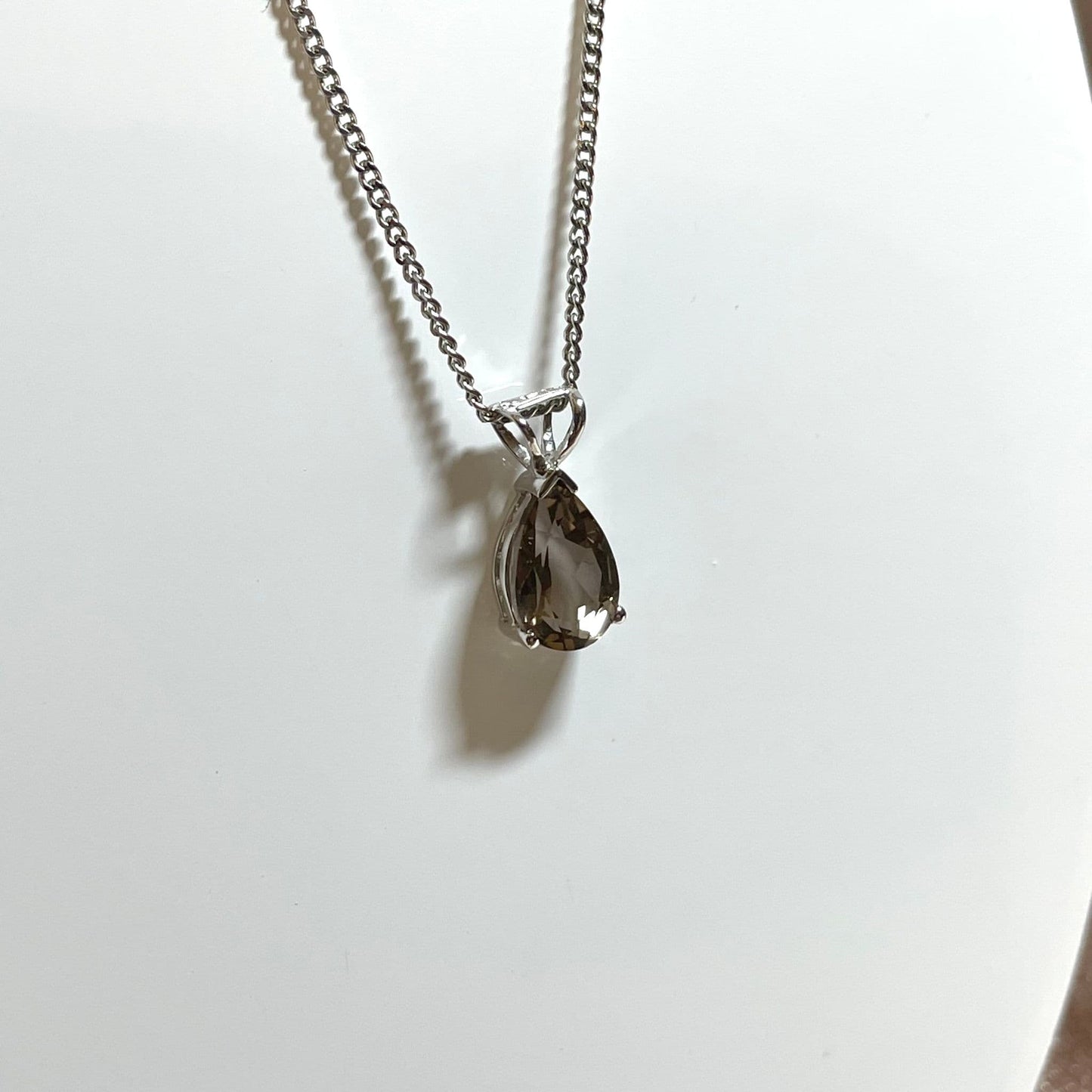 Smoky quartz white gold pear teardrop necklace