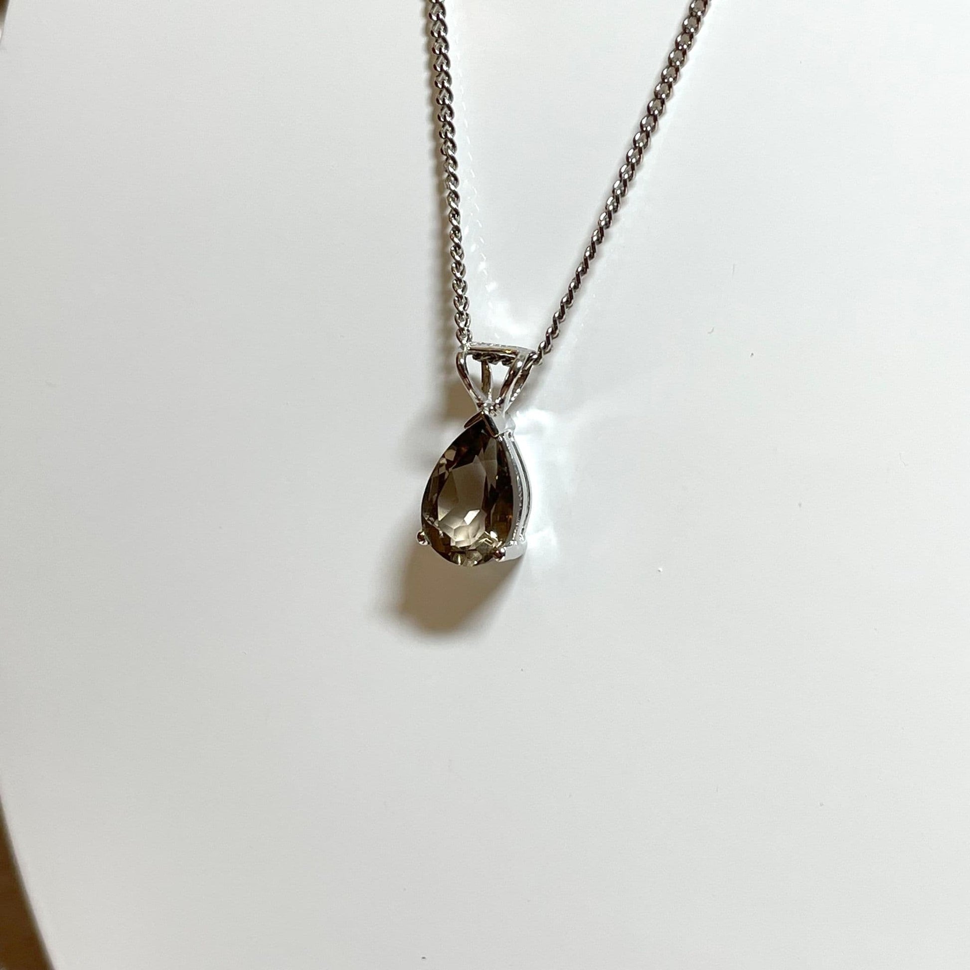 Smoky quartz white gold pear teardrop necklace