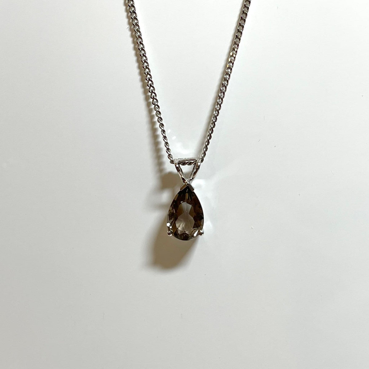 Smoky quartz white gold pear teardrop necklace