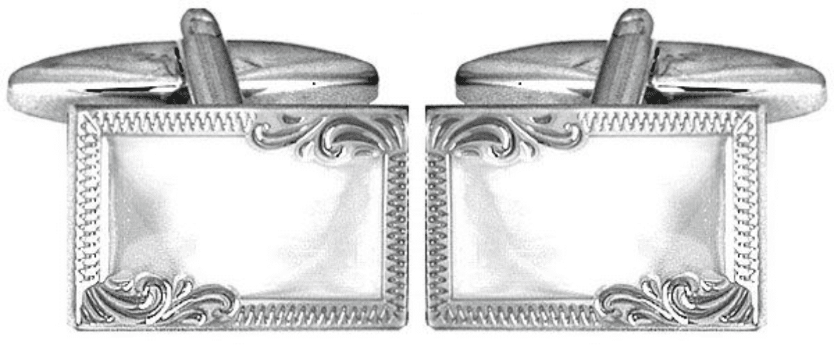 Solid sterling silver engraved edge rectangle cufflinks
