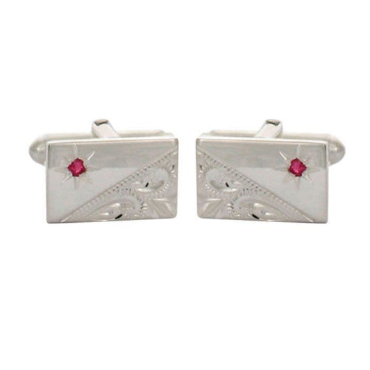 Solid sterling silver ruby engraved rectangle cufflinks