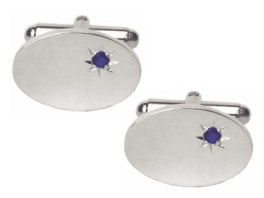 Solid sterling silver sapphire oval cufflinks