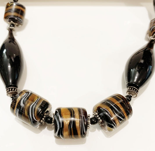 Spectacular Large Black Hand Blown Murano Glass Necklace