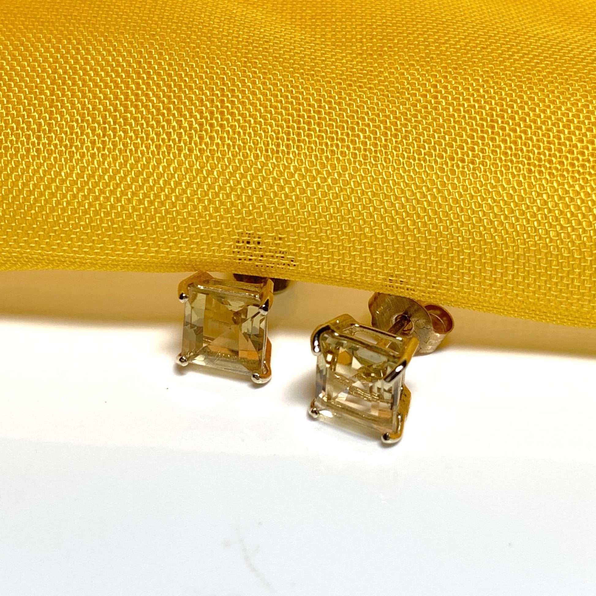 Square citrine yellow gold earrings