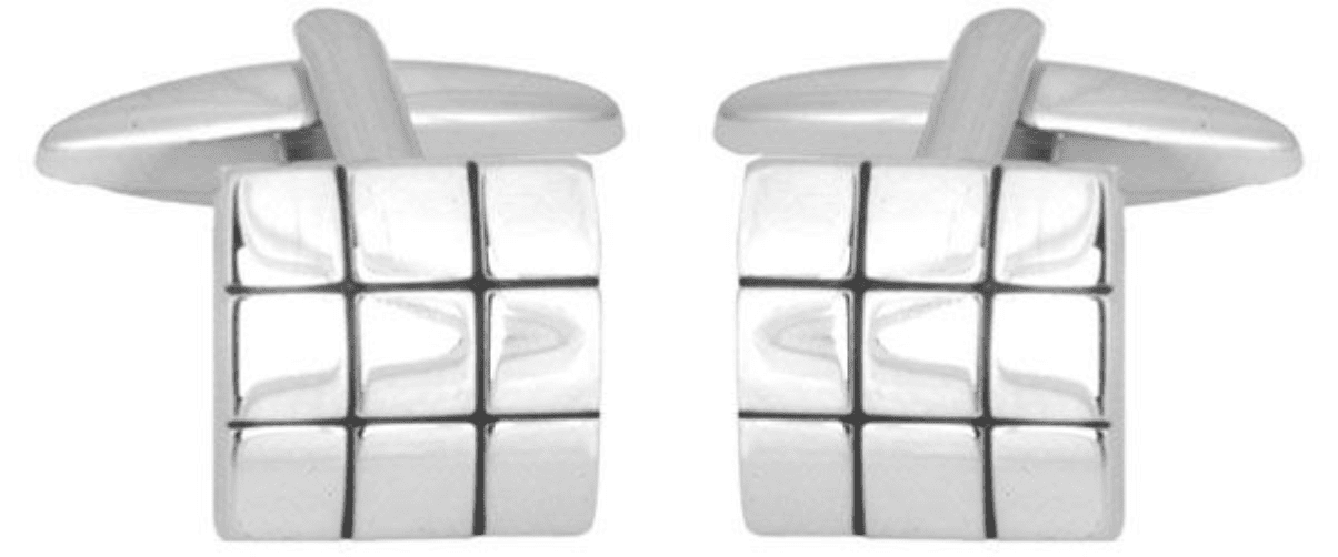 Square patterned silver plated cufflinks
