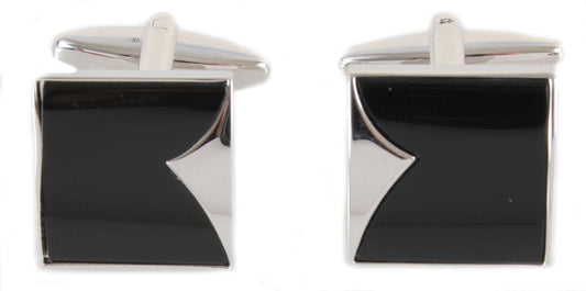 Square shaped onyx fish tail cufflinks silver plated