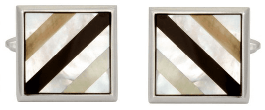 Square shaped striped mother of pearl and onyx cufflinks silver plated