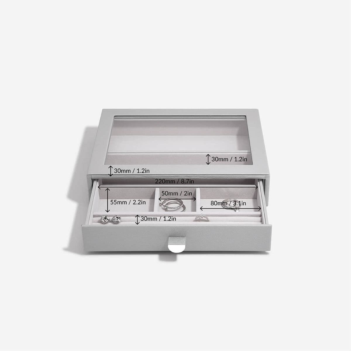 Stackers Grey Pebble Classic Stacking Jewellery Box Display Drawer With Glass Li