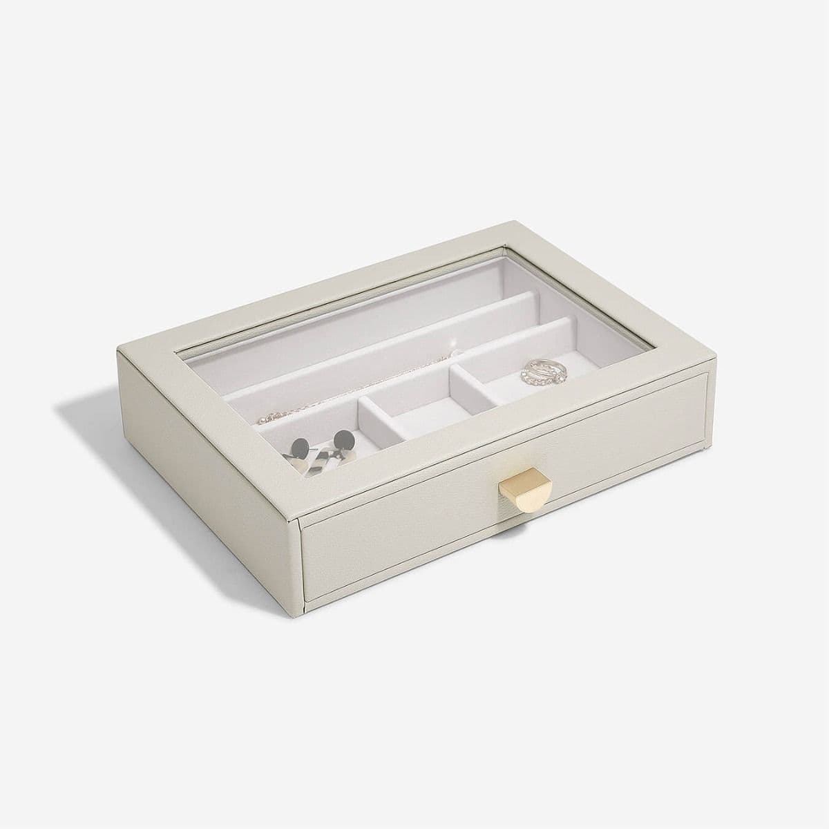 Stackers Oatmeal Pebble Classic Ring And Bracelet Drawer With Glass Lid Stacking Jewellery Box