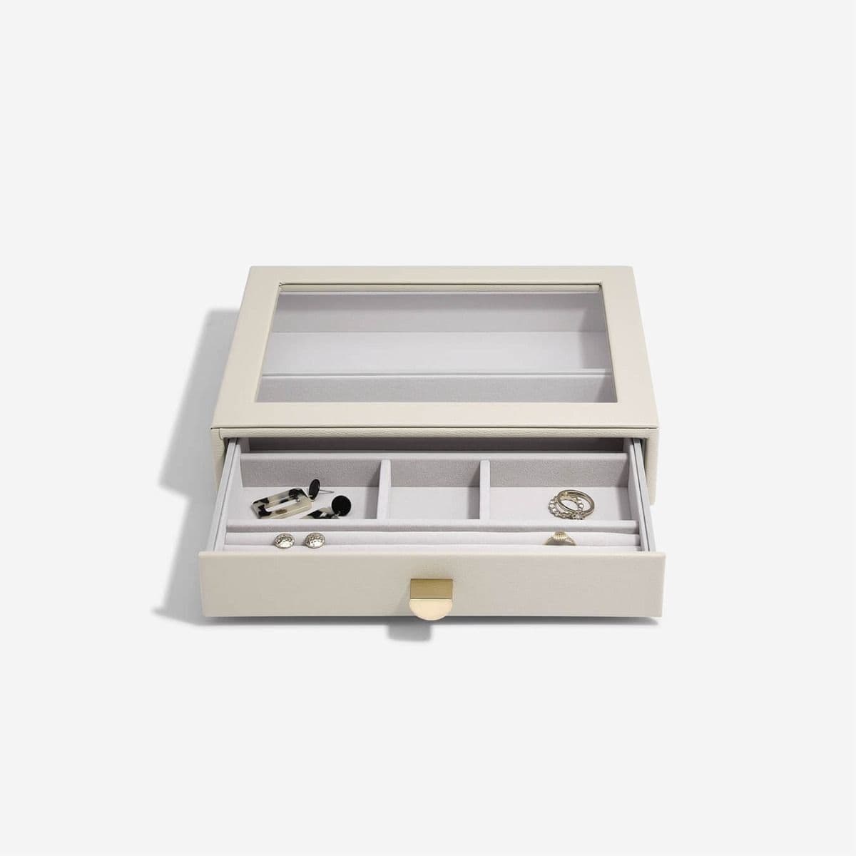 Stackers Oatmeal Pebble Classic Ring And Bracelet Drawer With Glass Lid Stacking Jewellery Box