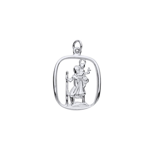 Sterling Silver cushion Shaped St. Christopher Including Chain