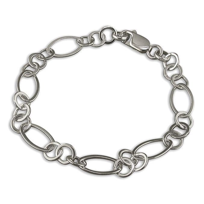 Sterling silver fancy open link oval and circle bracelet