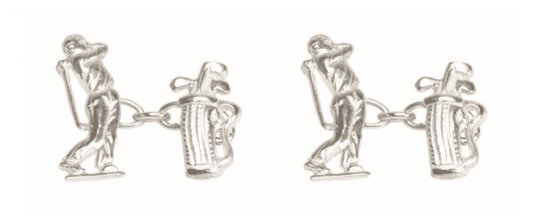 Sterling silver golfer and golf bag chained cufflinks