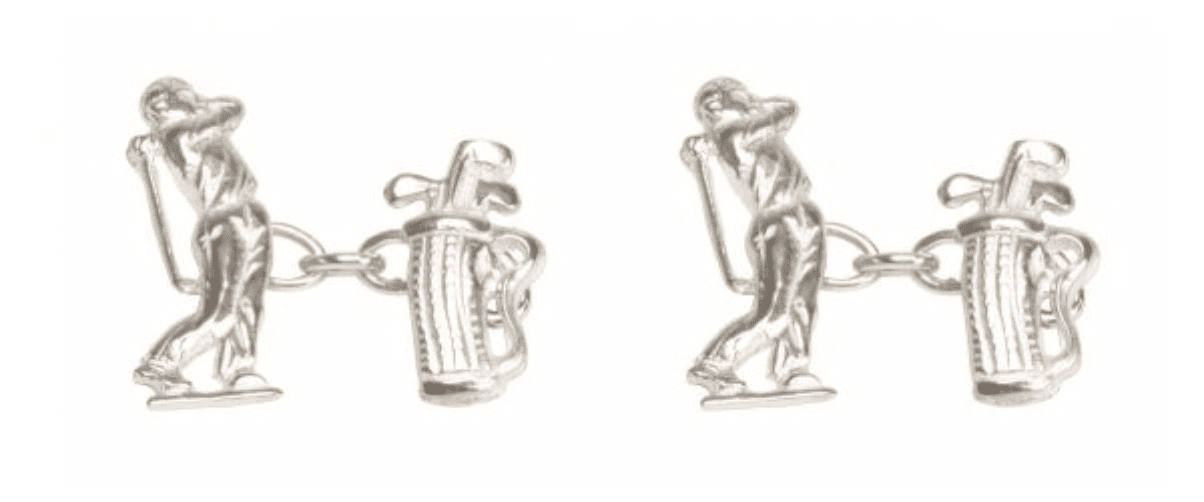 Sterling silver golfer and golf bag chained cufflinks