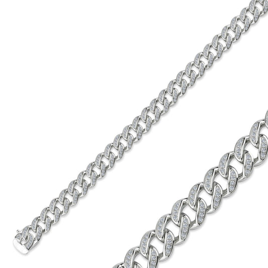 Sterling Silver Necklace Chain Cubic Zirconia Heavy Curb Link