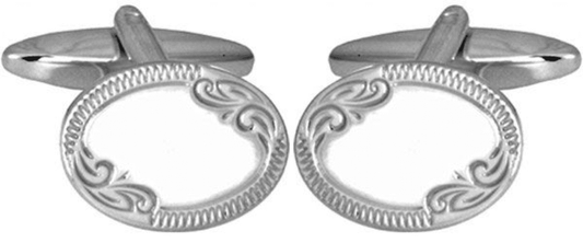 Sterling silver oval engraved edge cufflinks T bar fitting