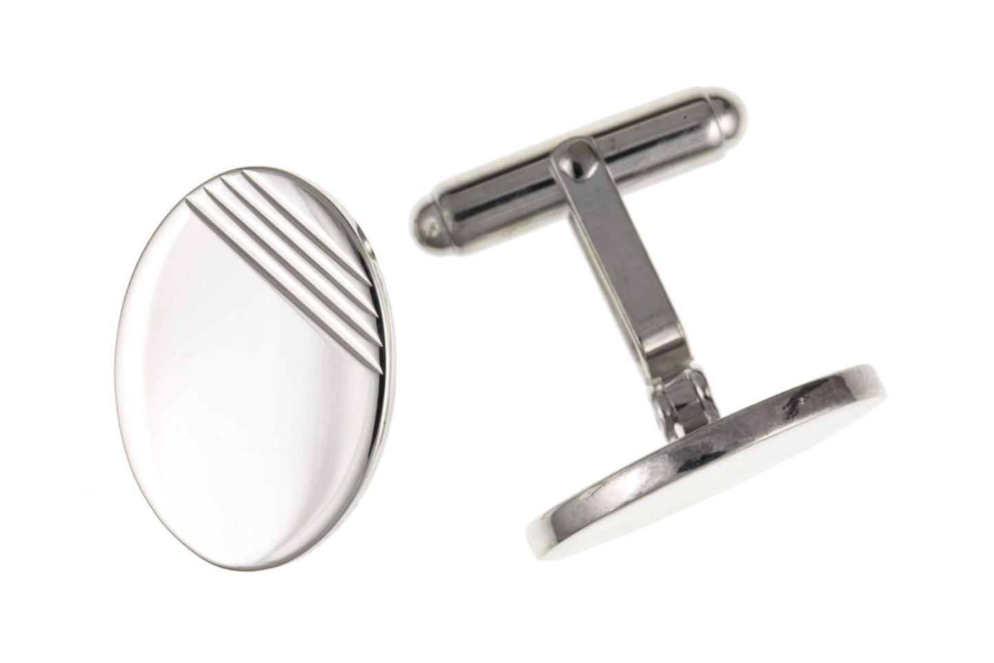 Sterling silver part engraved oval patterned cufflinks