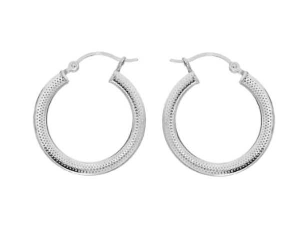 Sterling silver patterned 23 mm round hoop earrings