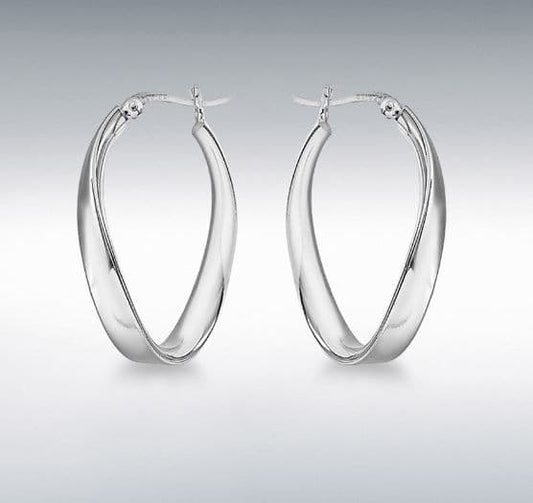 Sterling silver polished oval twisted hoop creole earrings 33 mm x 20 mm