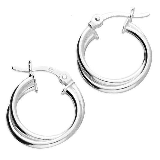 Sterling Silver Round Double Hoop Earrings 16 mm