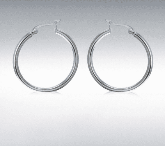 Sterling Silver Round Hoop Earrings 30 mm
