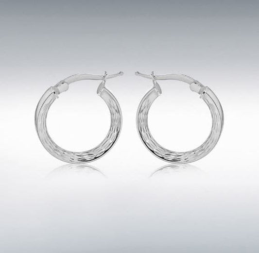 Sterling Silver Round Patterned Hoop Earrings 20 mm Diameter
