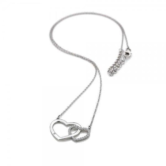 Striking Heart Interlocking Double Heart Bliss Hot Diamonds Silver Necklace Pendant DN128