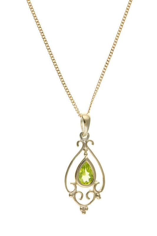 Teardrop yellow gold real peridot pear shaped necklace pendant