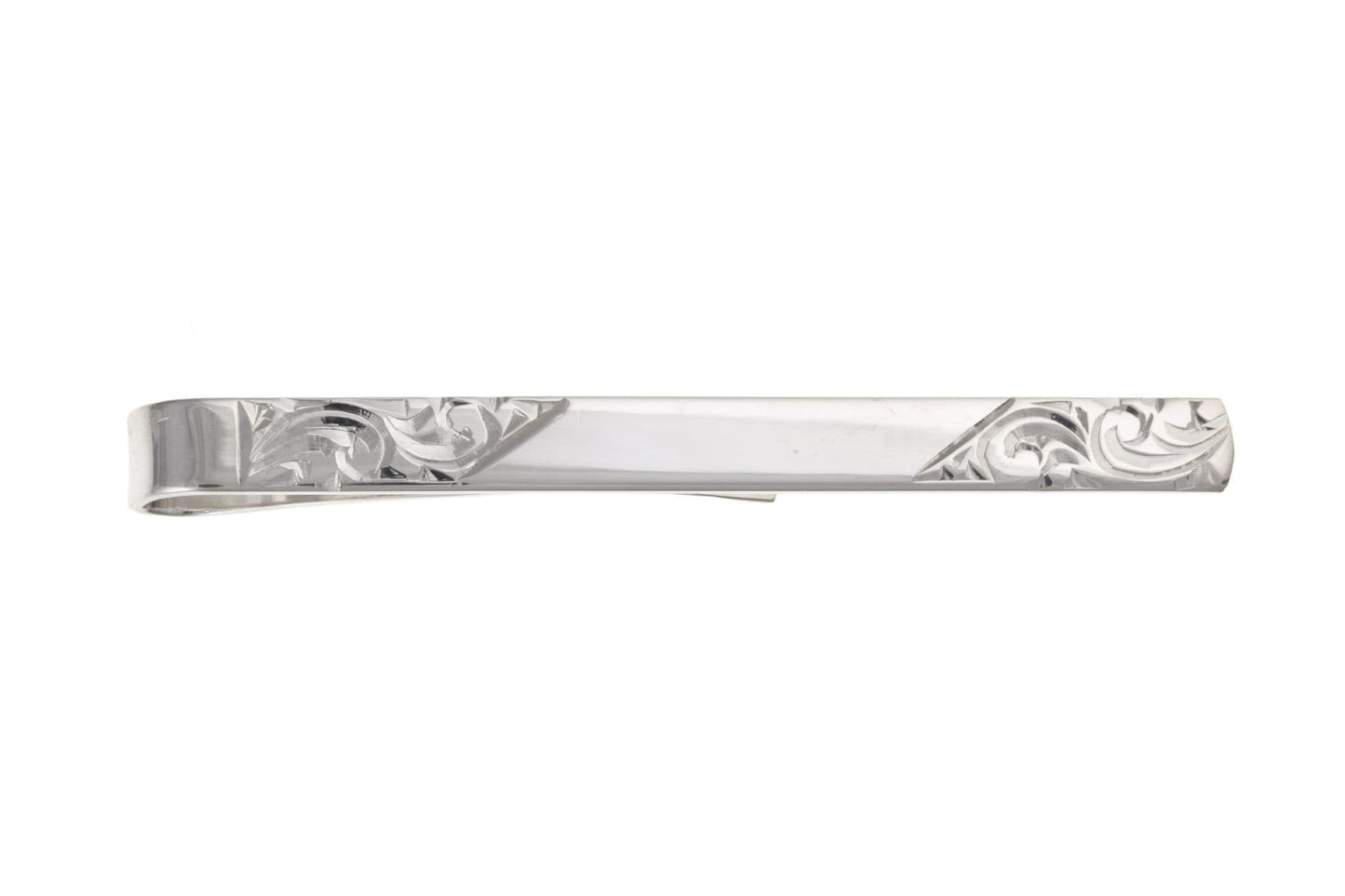 Tie Bar Sterling Silver Tie Clip Half Engraved