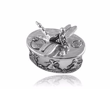 Pewter fairy on dragonfly first tooth and first curl trinket box christening gift